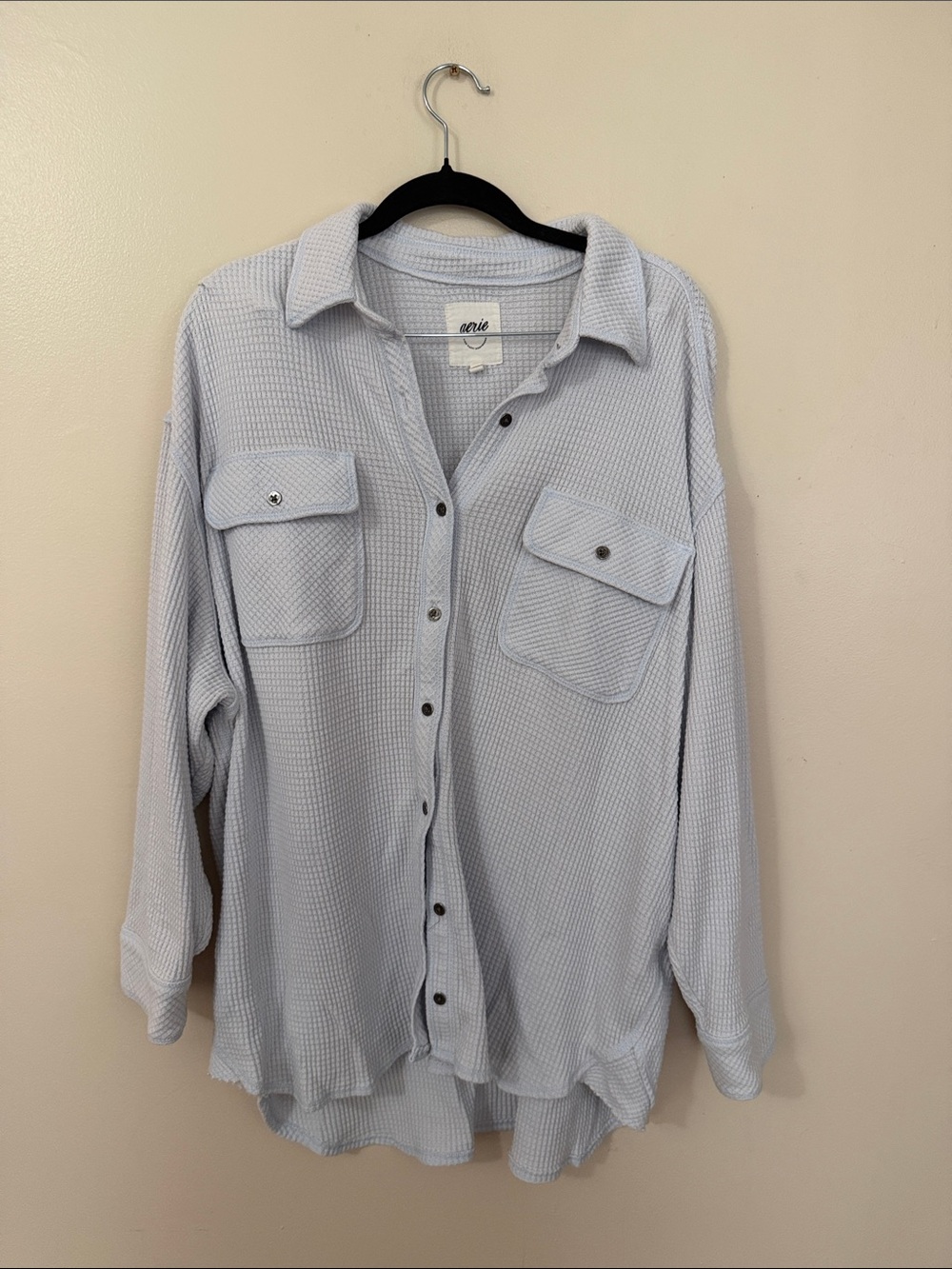 aerie Light Blue Waffle-Knit Shirt Jacket